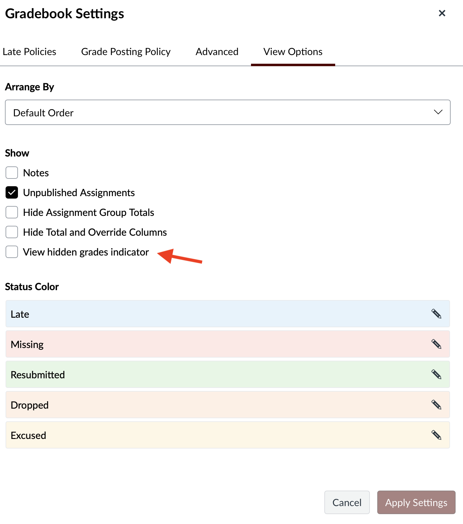 graphical schemata showing gradebook settings.